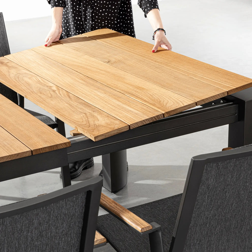 CAMERON Extendable Teak Outdoor Dining Table  in Charcoal - Bizzotto | Milola