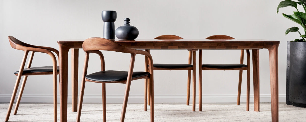 Walnut TARA Extendable Table with Matching Walnut mid century dining chairs by Artisan