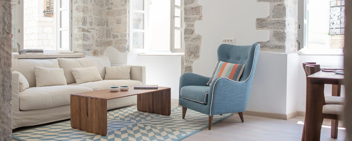 Walnut coffee table in light interiors